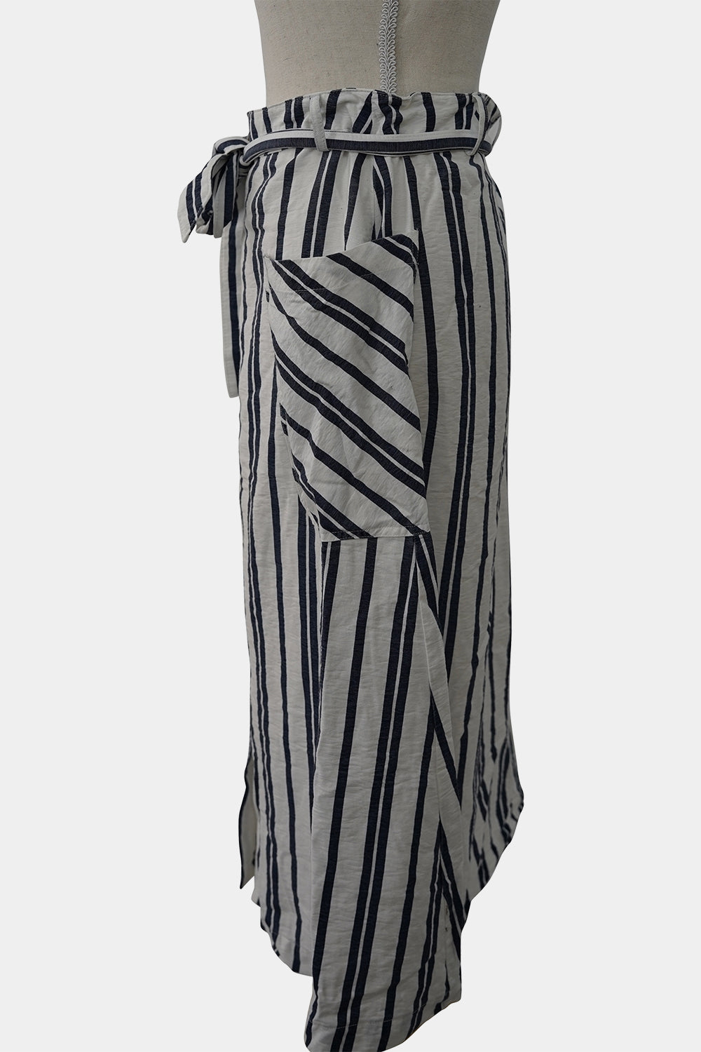 LEONI White and Blue Stripe  Button-Up Midi Skirt