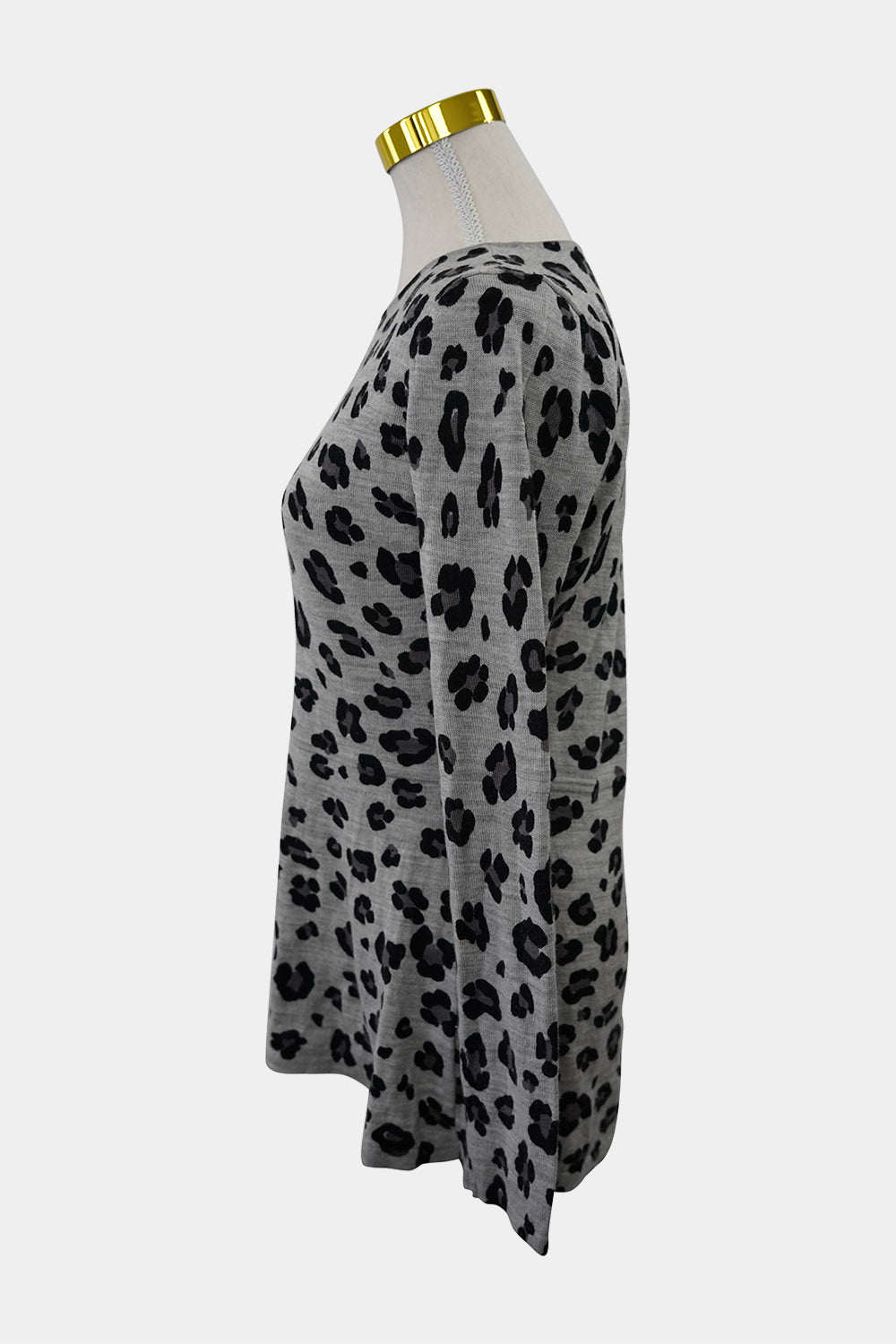 SEED Grey Leopard Knit Long Sleeve Top