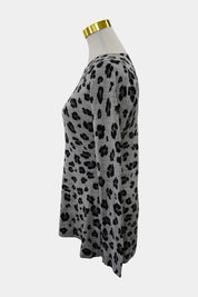 SEED Grey Leopard Knit Long Sleeve Top
