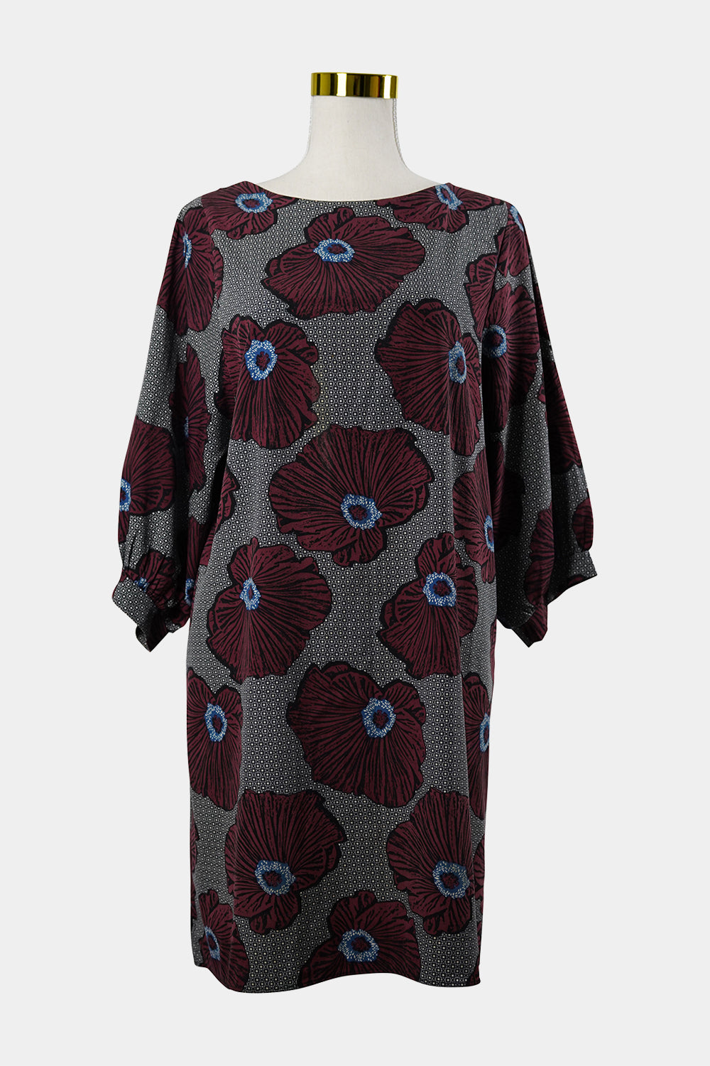 Olga De Polga Burgandy, Black Poppy Smock Mini Dress