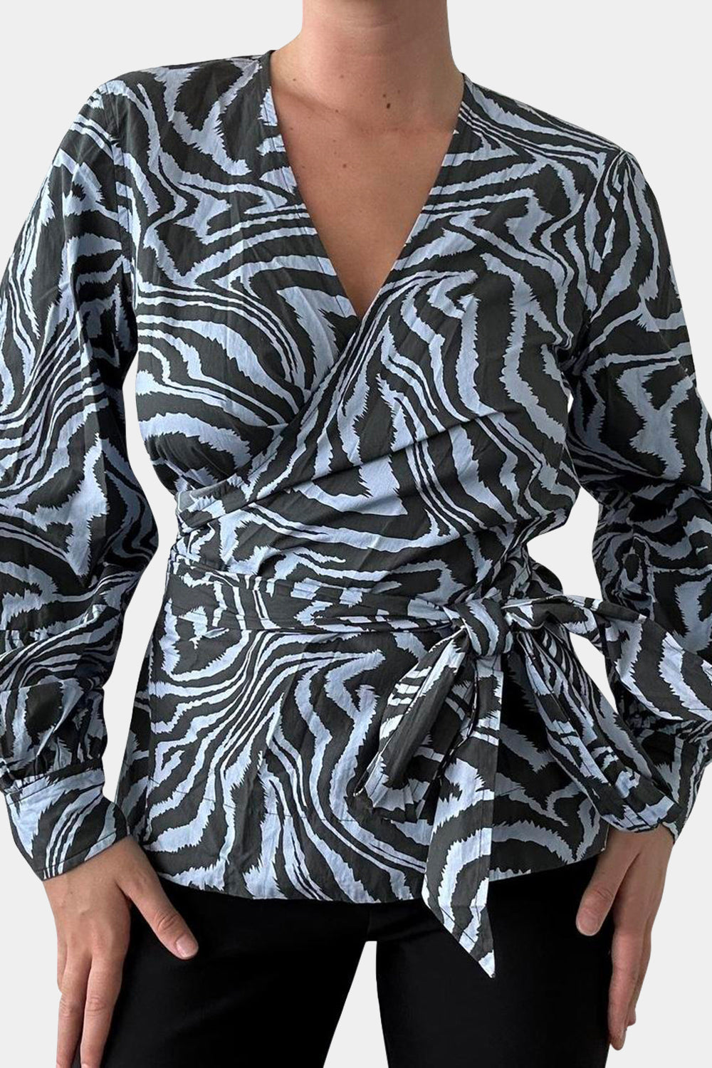 GANNI Blue, Black Pattern Wrap Shirt