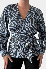 GANNI Blue, Black Pattern Wrap Shirt