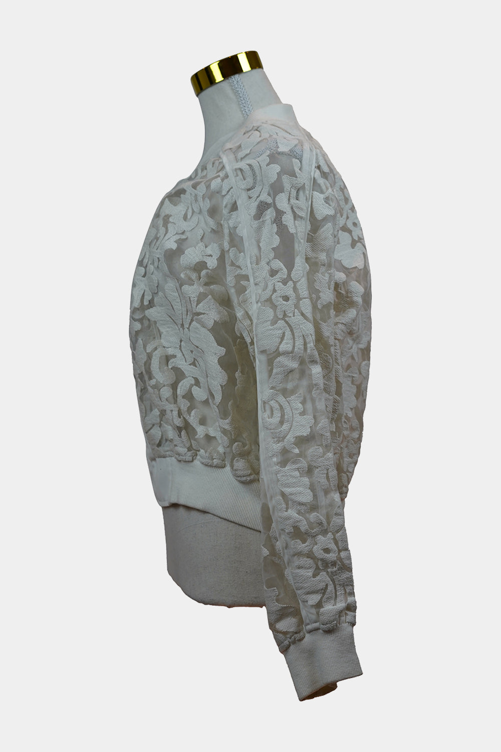 CAMEO White Sheer Lace Bomber Jacket