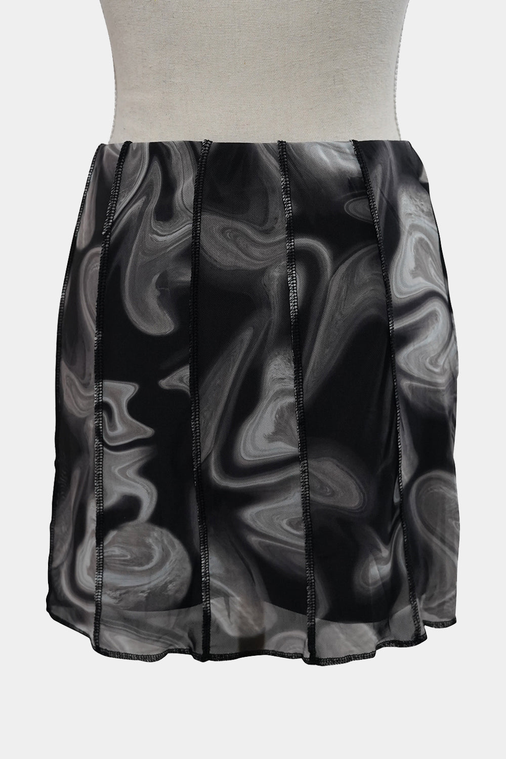 GLASSONS Grey and Black Swirl Mini Skirt