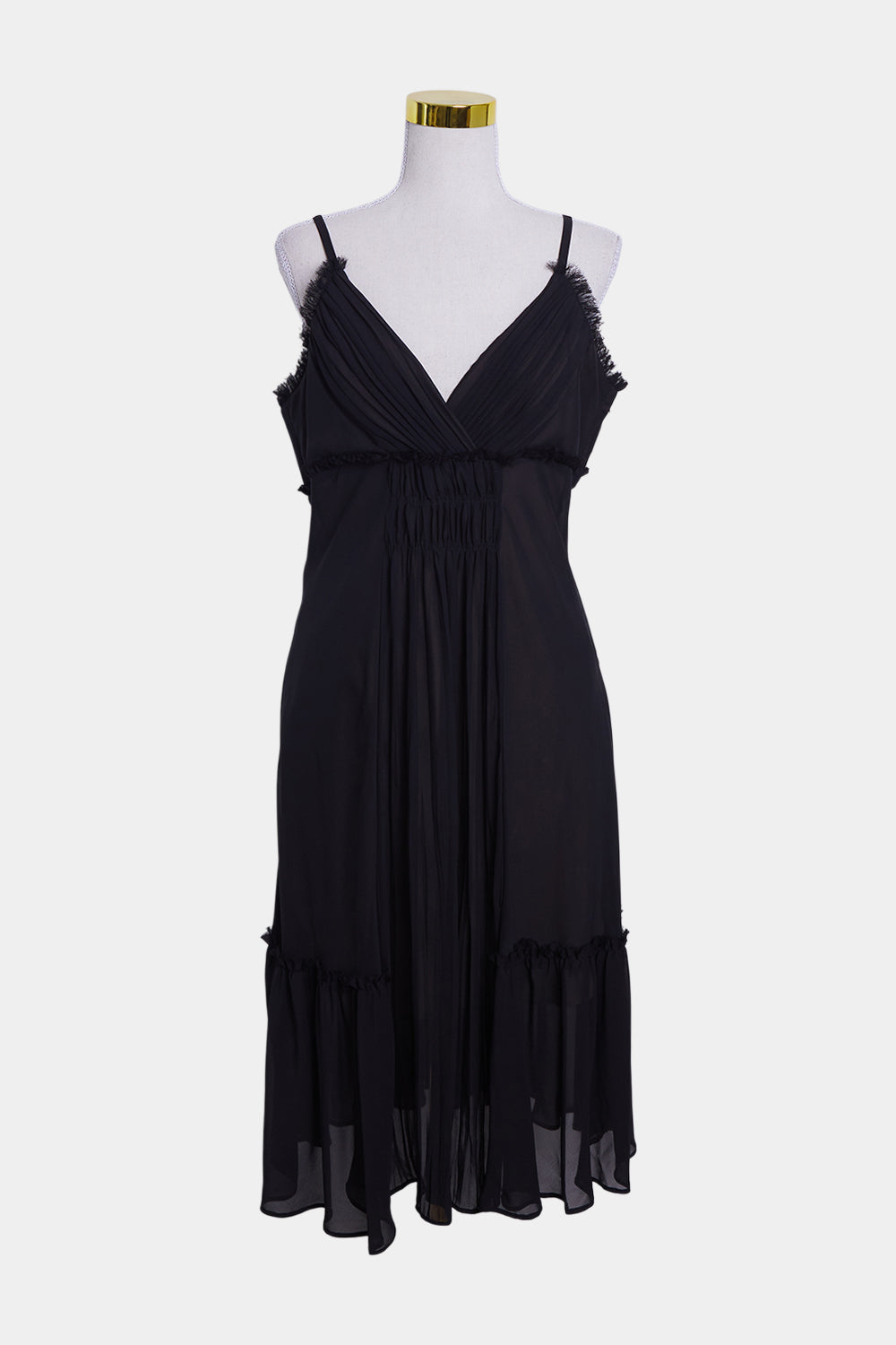 LAVOCA Black Frill Detail Cocktail Dress