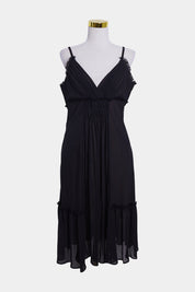 LAVOCA Black Frill Detail Cocktail Dress