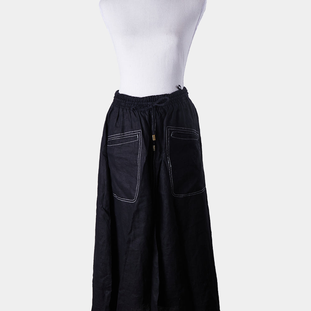 AJE Black Linen Skirt