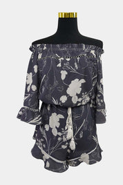 AVA Grey Floral Off the Shoulder Romper