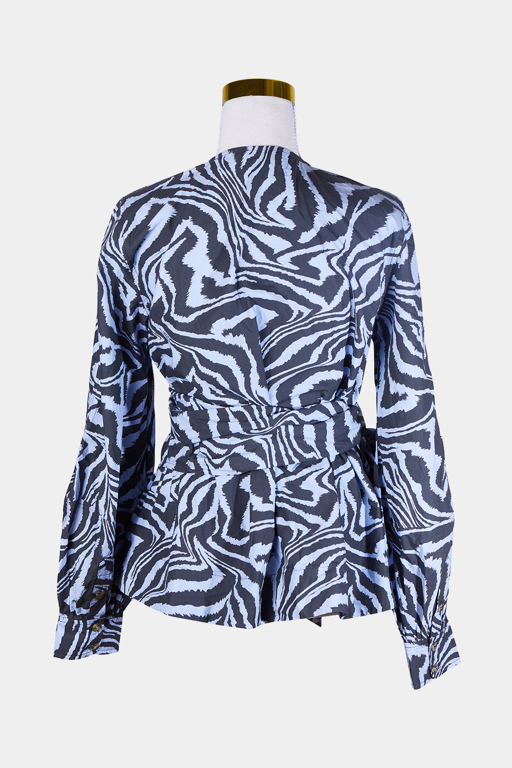 GANNI Blue, Black Pattern Wrap Shirt