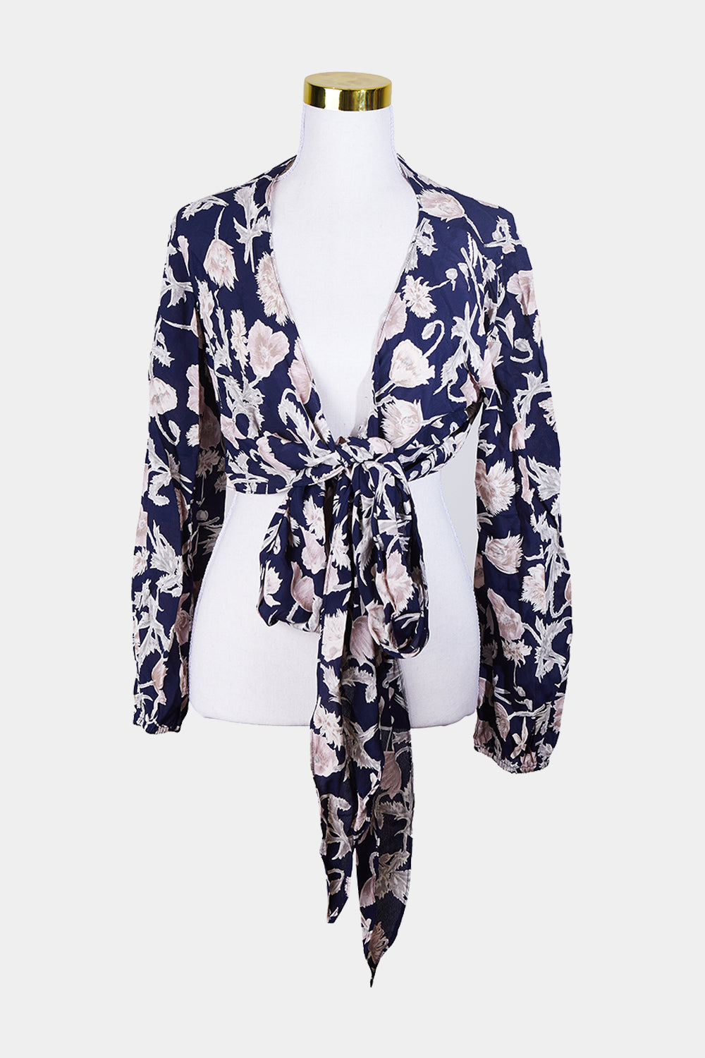 Flynn Skye Navy, Pink, Beige Floral Tie Up Top