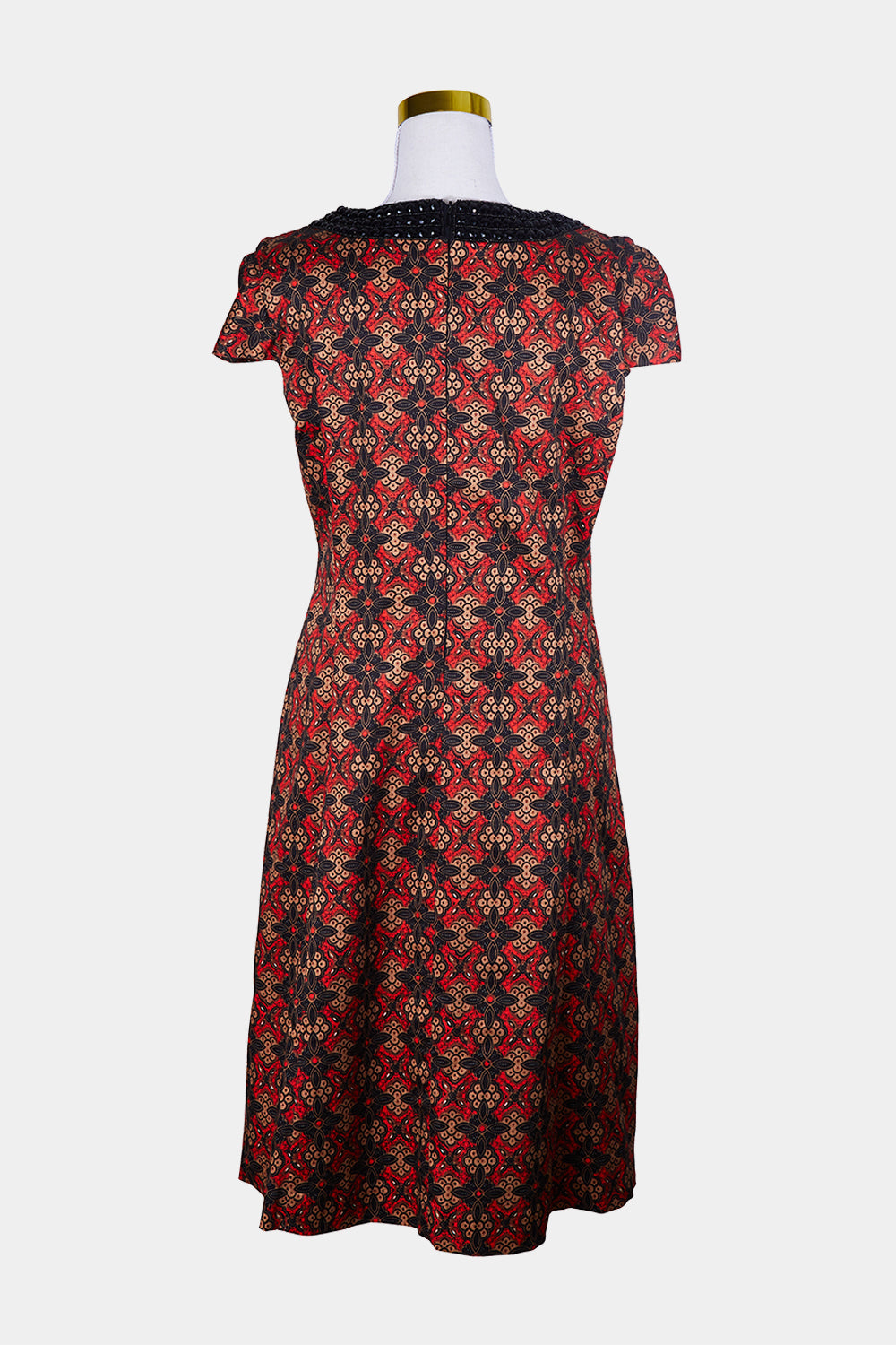 Moss And Spy Red, Pattern, Black Bead Trim Pattern Dress