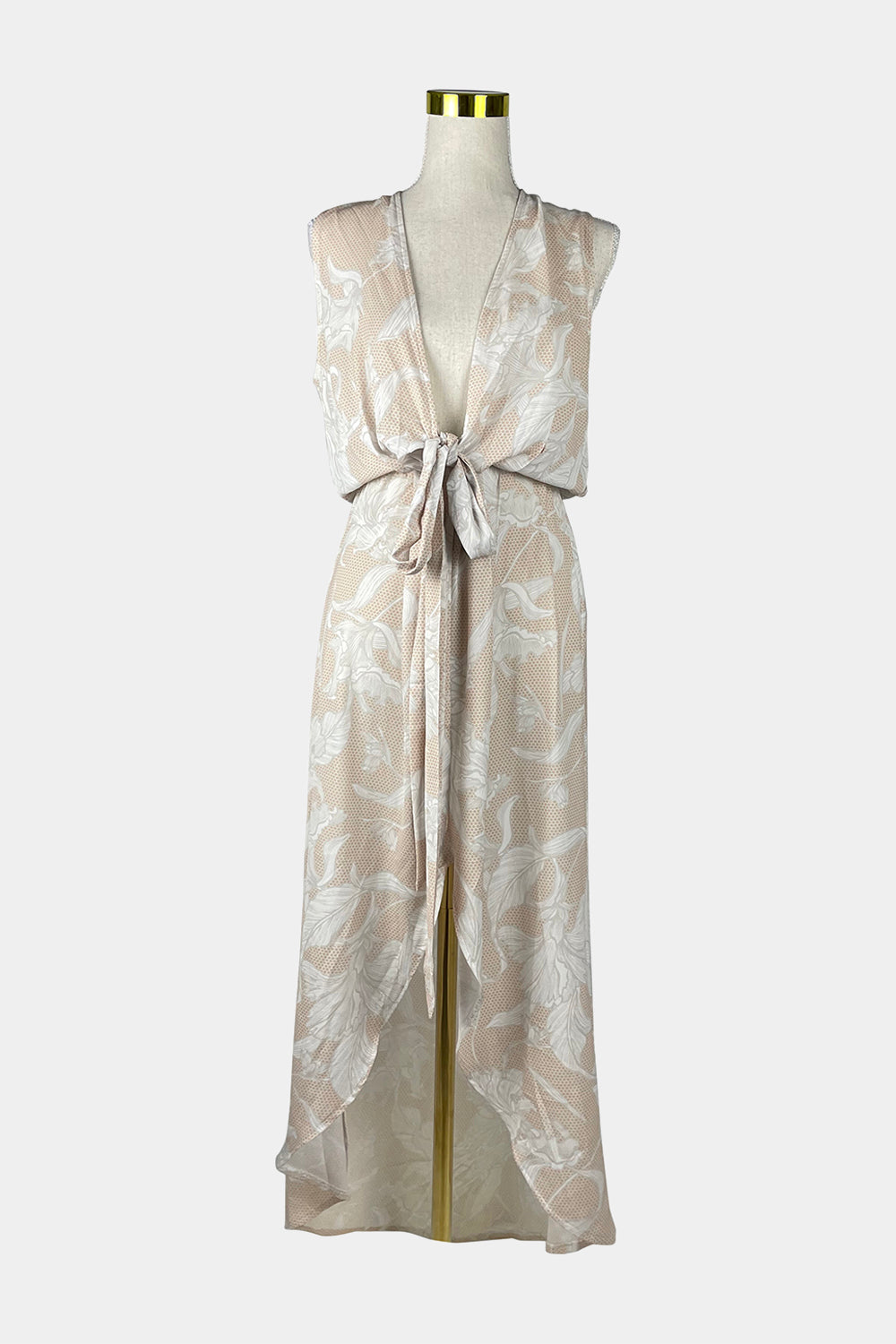 INTO White, Beige Tie Maxi Dress