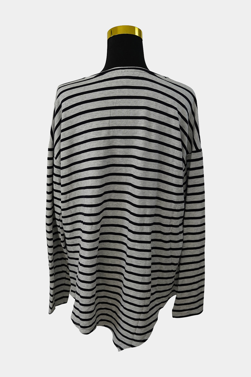 SEED Grey Black Striped Long Sleeve Top