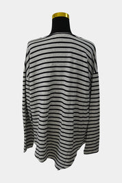 SEED Grey Black Striped Long Sleeve Top