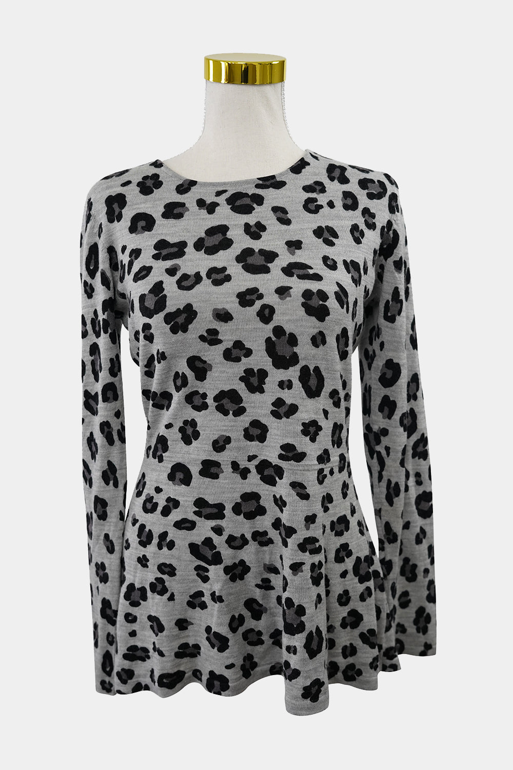 SEED Grey Leopard Knit Long Sleeve Top