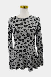 SEED Grey Leopard Knit Long Sleeve Top