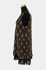 Caroline Morgan Black Floral Lace, Beaded Mini Dress