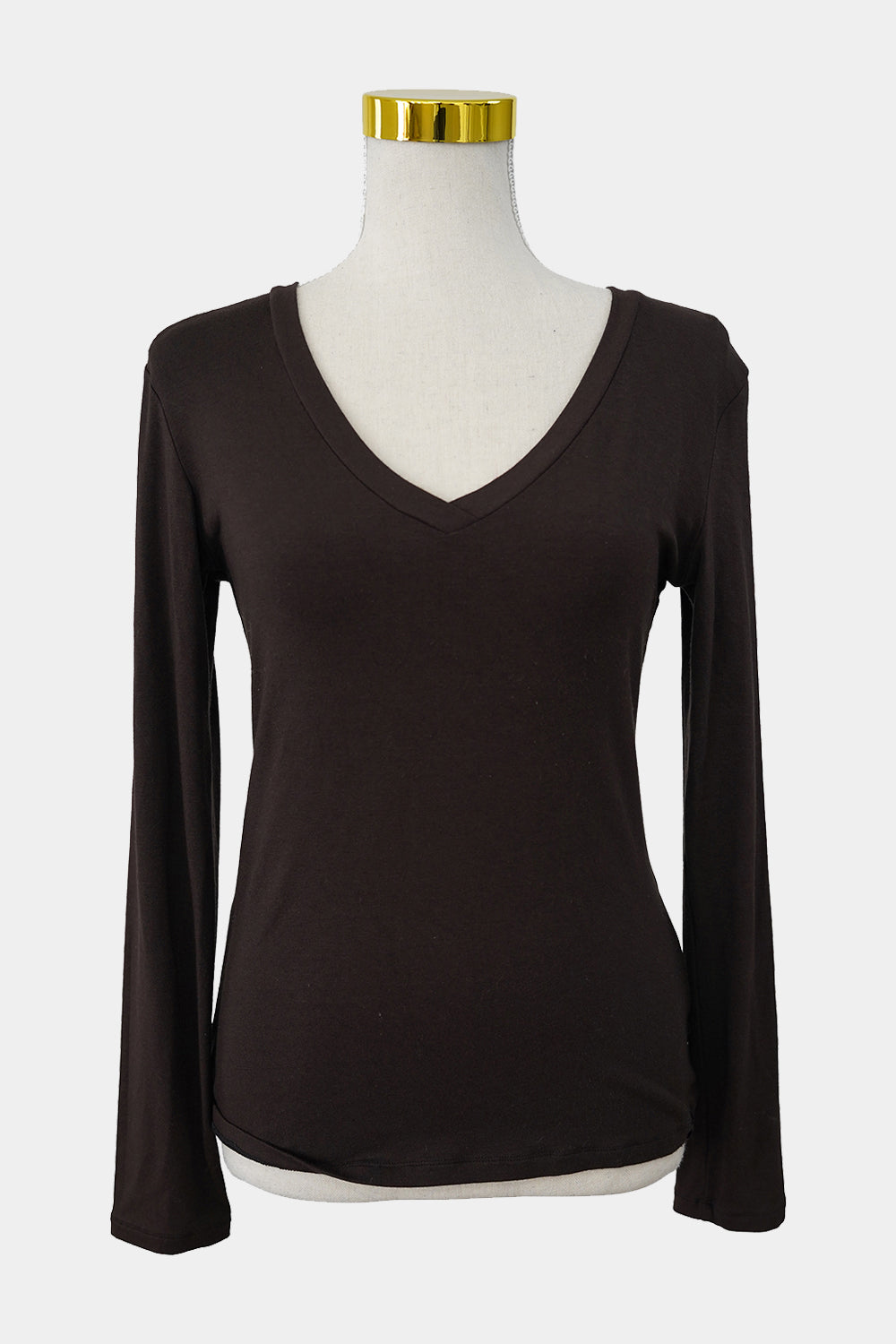 STRIP Brown V-Neck Long Sleeve Top