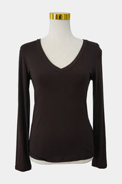 STRIP Brown V-Neck Long Sleeve Top
