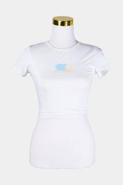 NONE White Crop Print Stretch Tee