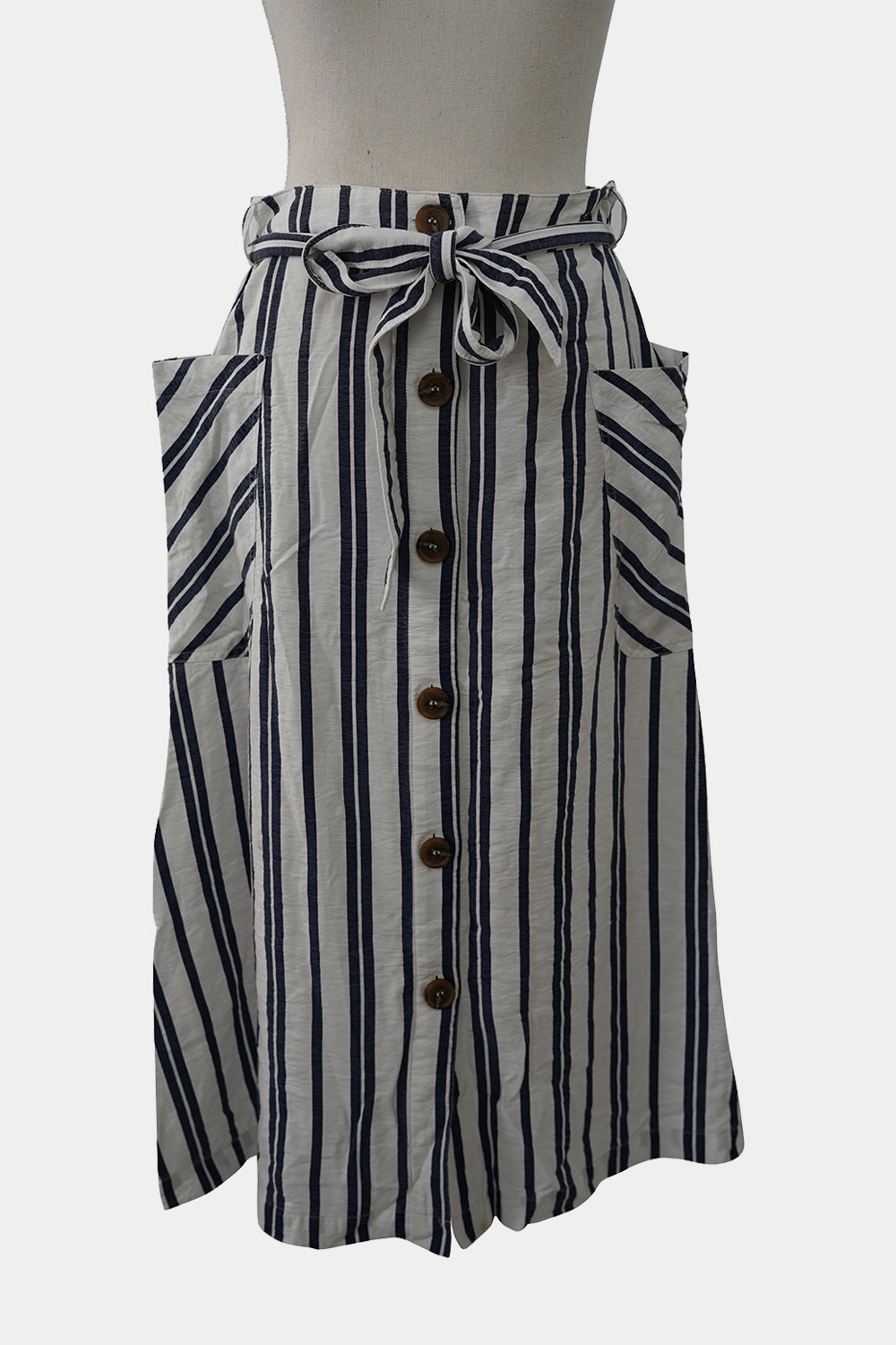 LEONI White and Blue Stripe  Button-Up Midi Skirt