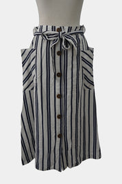 LEONI White and Blue Stripe  Button-Up Midi Skirt