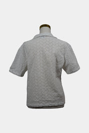 Simply Fabulous White Lace Collard Button Up Tee