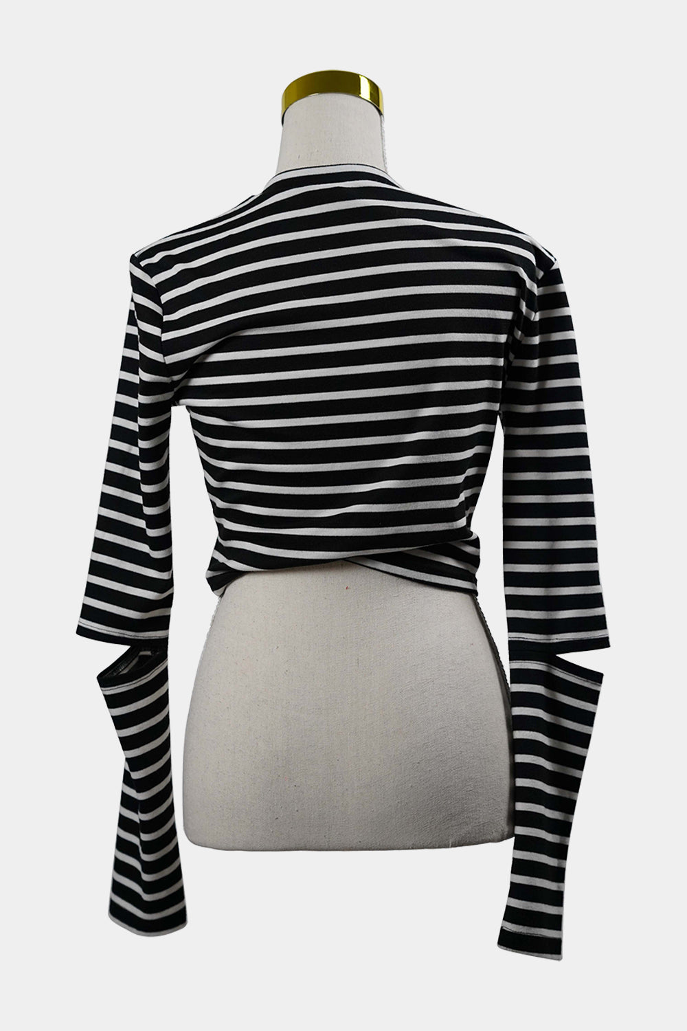 AUGUST Black, White Striped Long Sleeve Crop Top