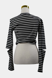 AUGUST Black, White Striped Long Sleeve Crop Top