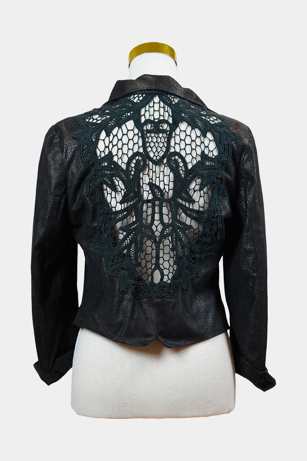 STRIKING Black Cropped Jacket with Lace Back
