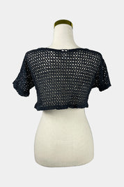 In Gear Black Crochet Crop Top