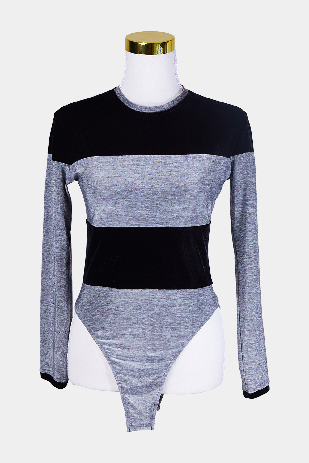 LILYBAB Grey Marle and Black Velvet Bodysuit
