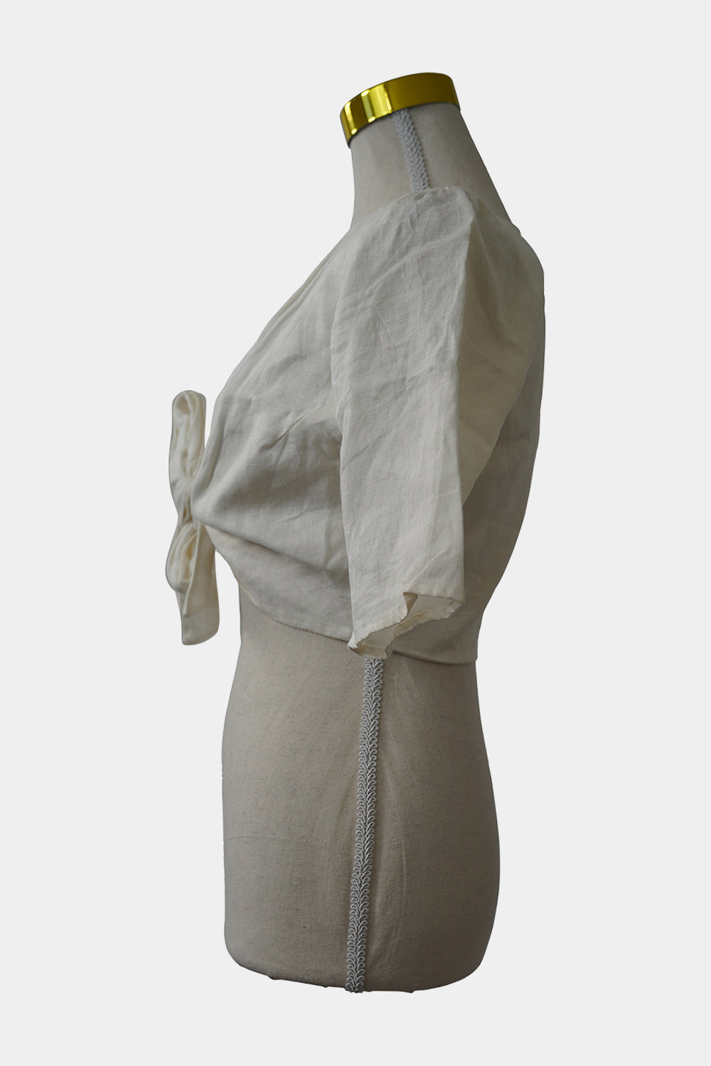 BACKSTAGE White Linen Cropped Tie Up Top