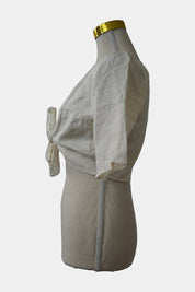 BACKSTAGE White Linen Cropped Tie Up Top