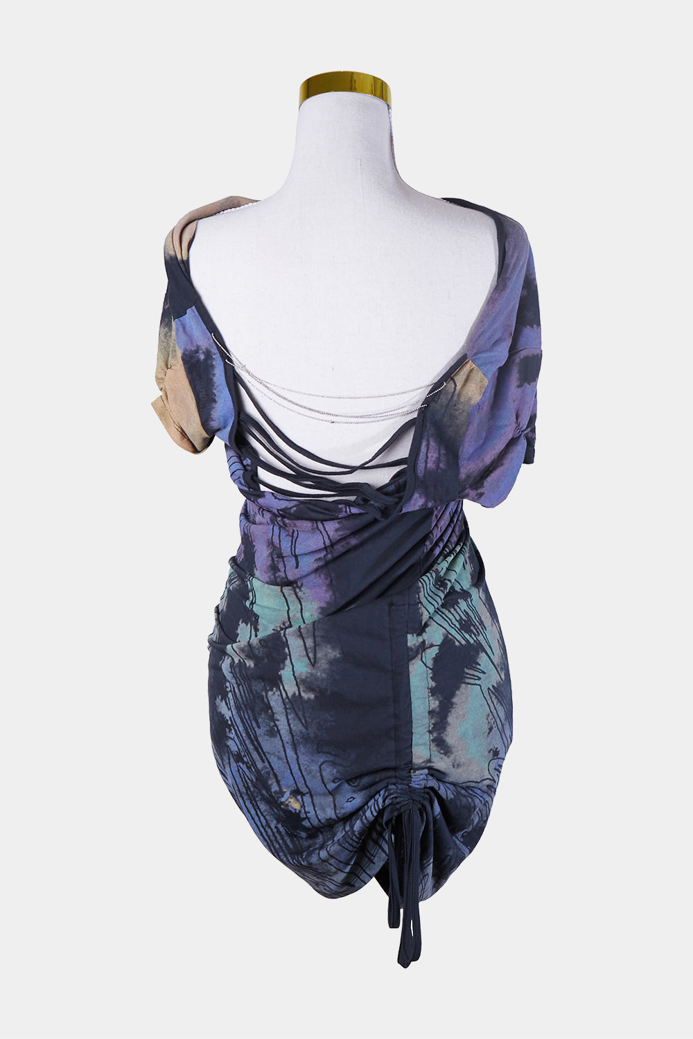 Status Moda Navy Print Ruche Tie Shirt Dress