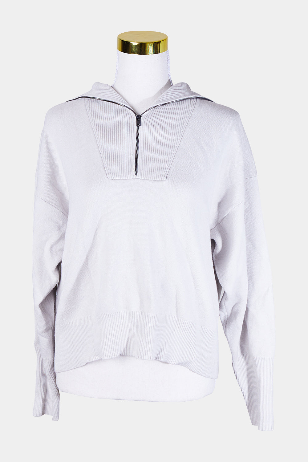 WHITCHERY Bone Zip Up Knit Sweater