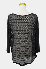 ROCKMANS Black Mesh 3\4 Sleeve Top