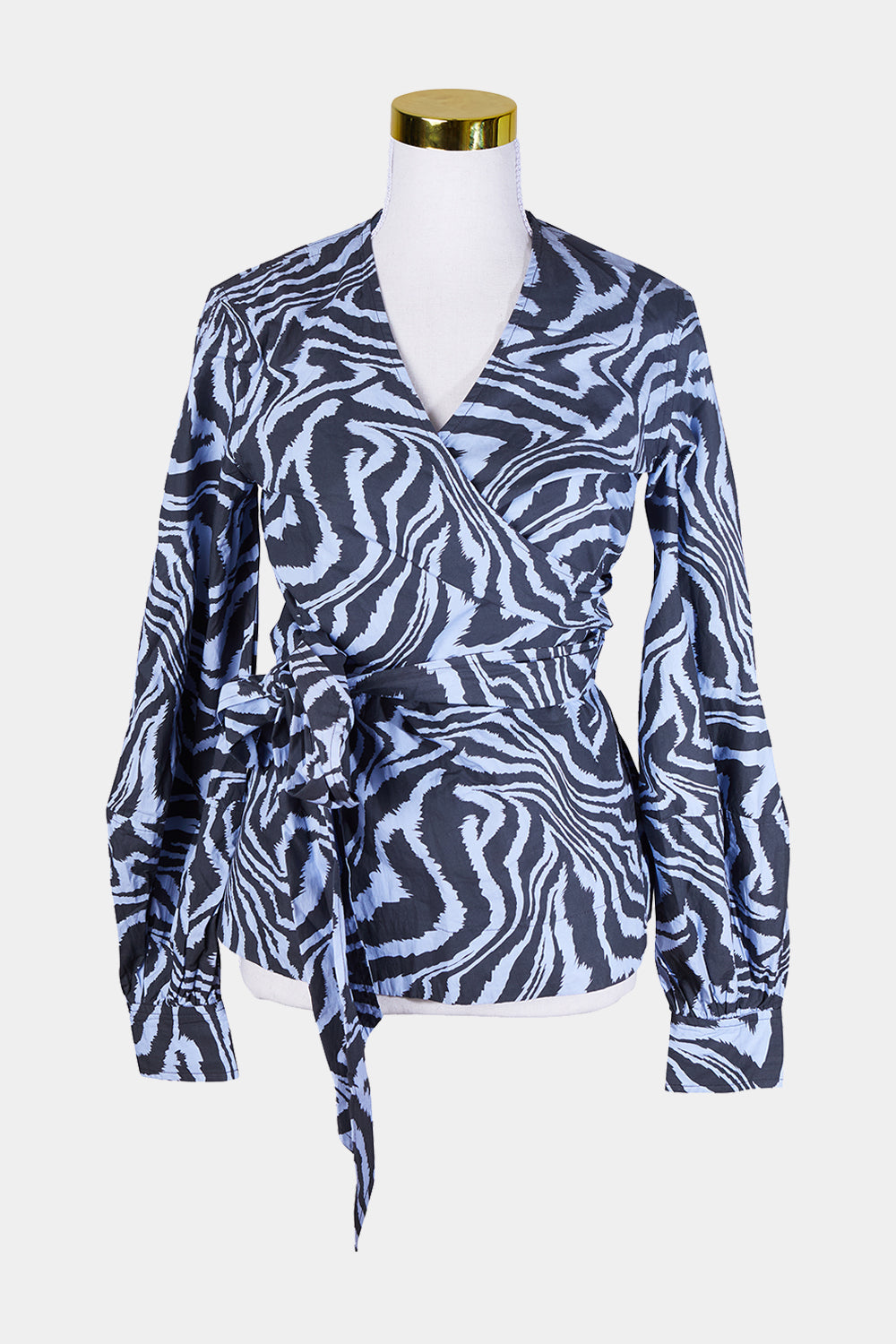 GANNI Blue, Black Pattern Wrap Shirt