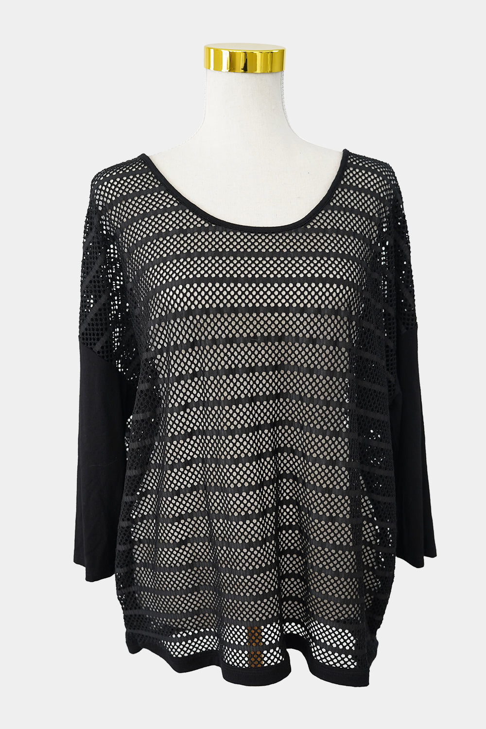 ROCKMANS Black Mesh 3\4 Sleeve Top