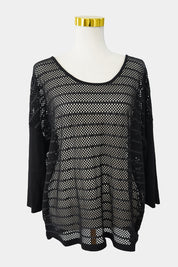 ROCKMANS Black Mesh 3\4 Sleeve Top
