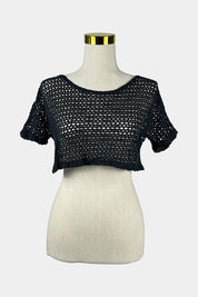 In Gear Black Crochet Crop Top