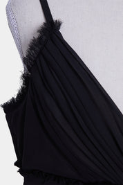 LAVOCA Black Frill Detail Cocktail Dress