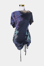 Status Moda Navy Print Ruche Tie Shirt Dress