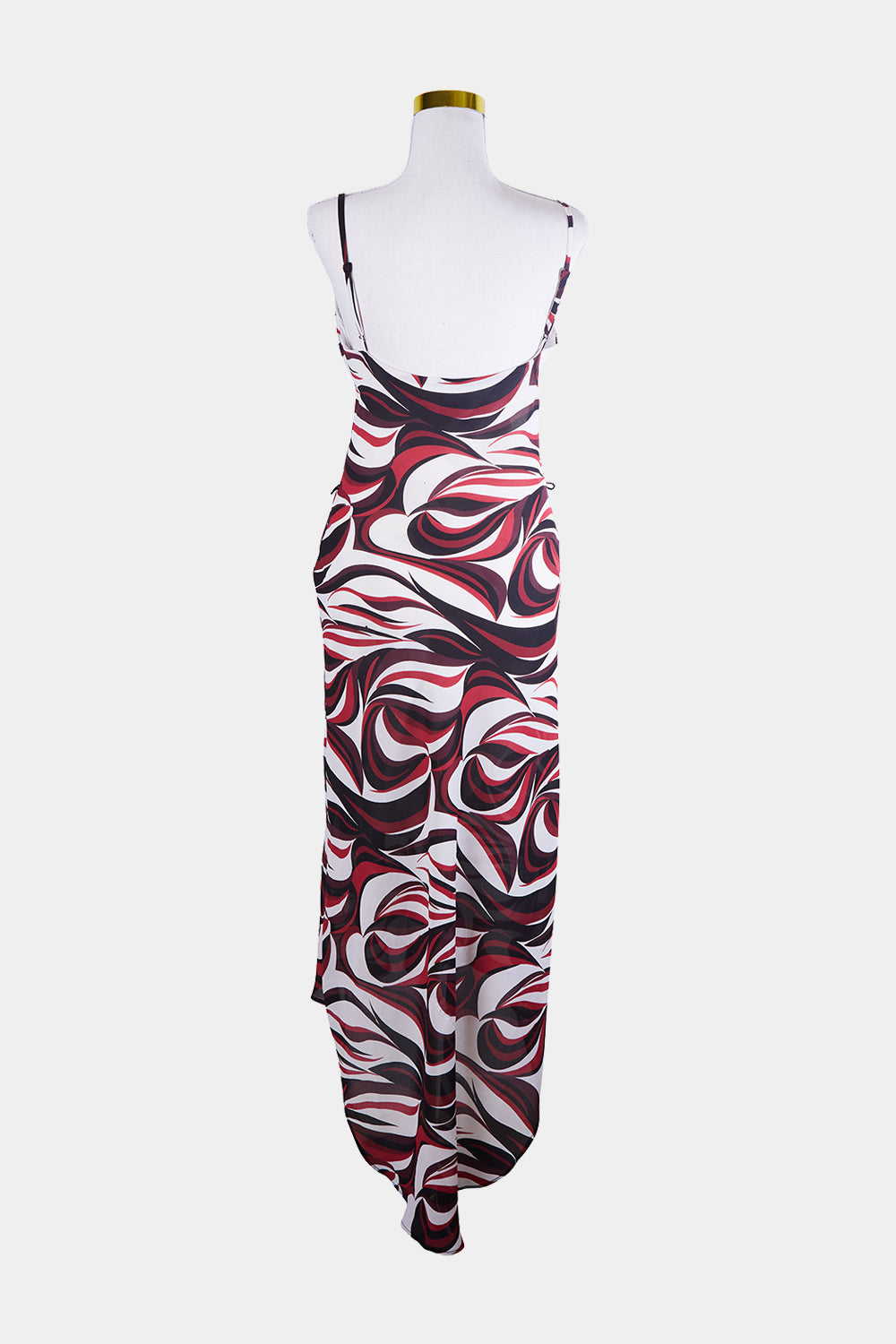 GO Red, Cream, Burgundy, Black 70s Pattern Long Slip Cowl Neck Dress