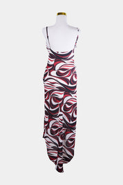 GO Red, Cream, Burgundy, Black 70s Pattern Long Slip Cowl Neck Dress
