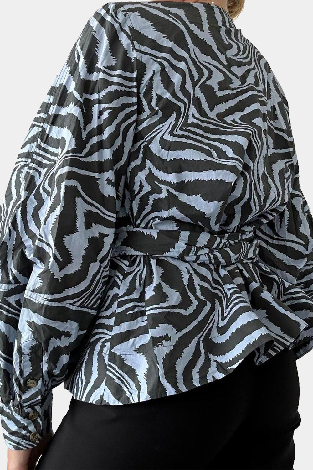 GANNI Blue, Black Pattern Wrap Shirt
