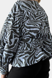 GANNI Blue, Black Pattern Wrap Shirt