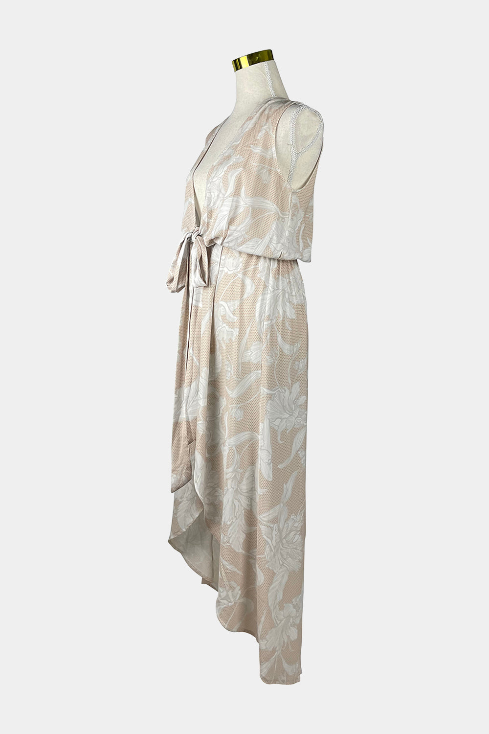 INTO White, Beige Tie Maxi Dress