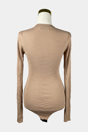 Pari Desai Beige Rib Knit Bodysuit