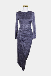 AVA Black, Grey Long Sleeve Stretch Gathered Dress